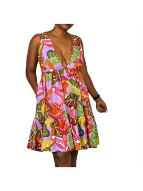 HOUSE OF HARLOW 1960 Linen-Blend Open-Back-Bow Pockets Flared Mini Dress Large